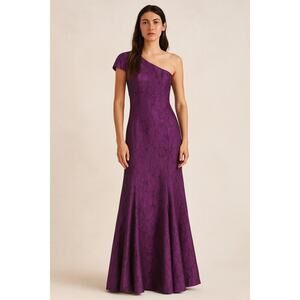 Aidan Mattox One Shoulder Purple Jacquard Gown Formal Evening Maxi Dress Sz 10